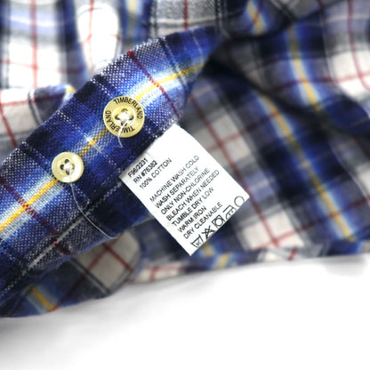 Timberland WEATHERGEAR ボタンダウンシャツ S ブルー チェック コットン ワンポイントロゴ刺繍