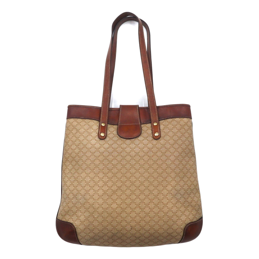 CELINE Made in Italy Old Macadam Tote Bag Beige Logo All-over Print Riri Zip M06