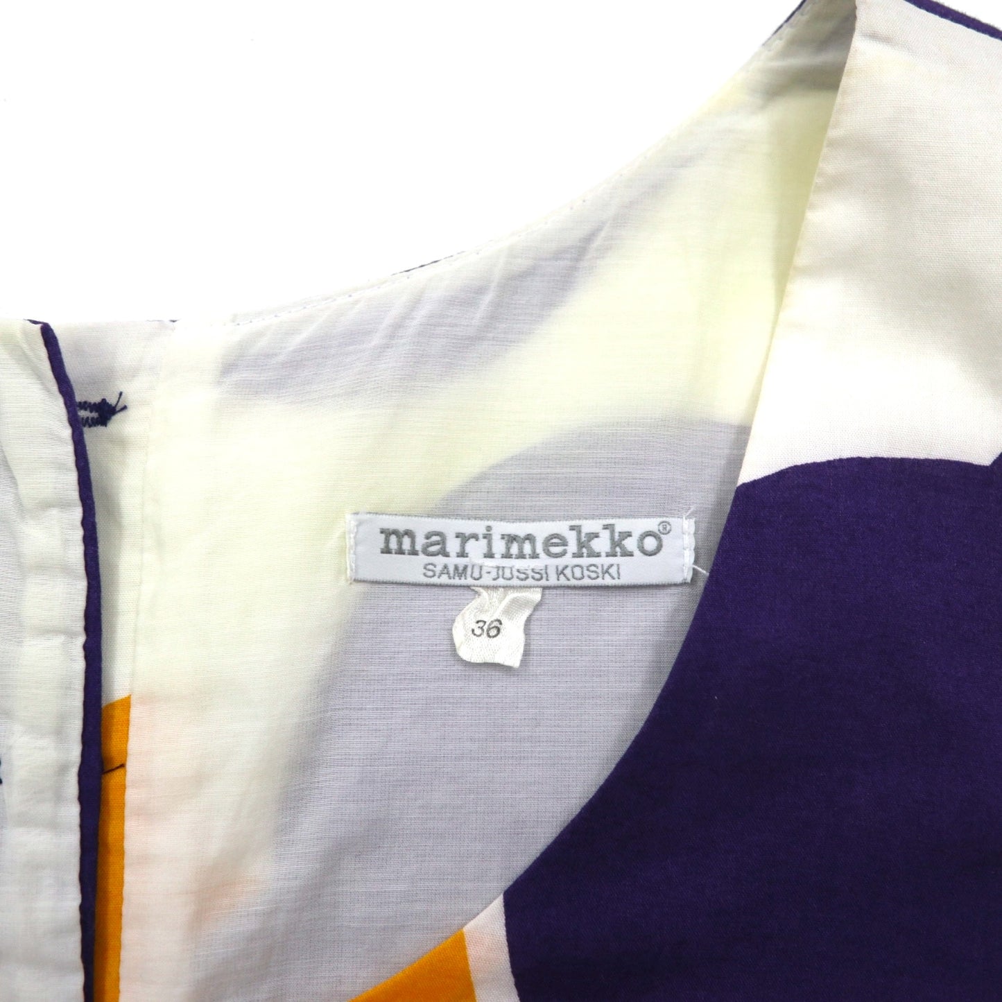 marimekko ノースリーブ クロップド トップス ブラウス S ホワイト パープル 総柄 ウニッコ
