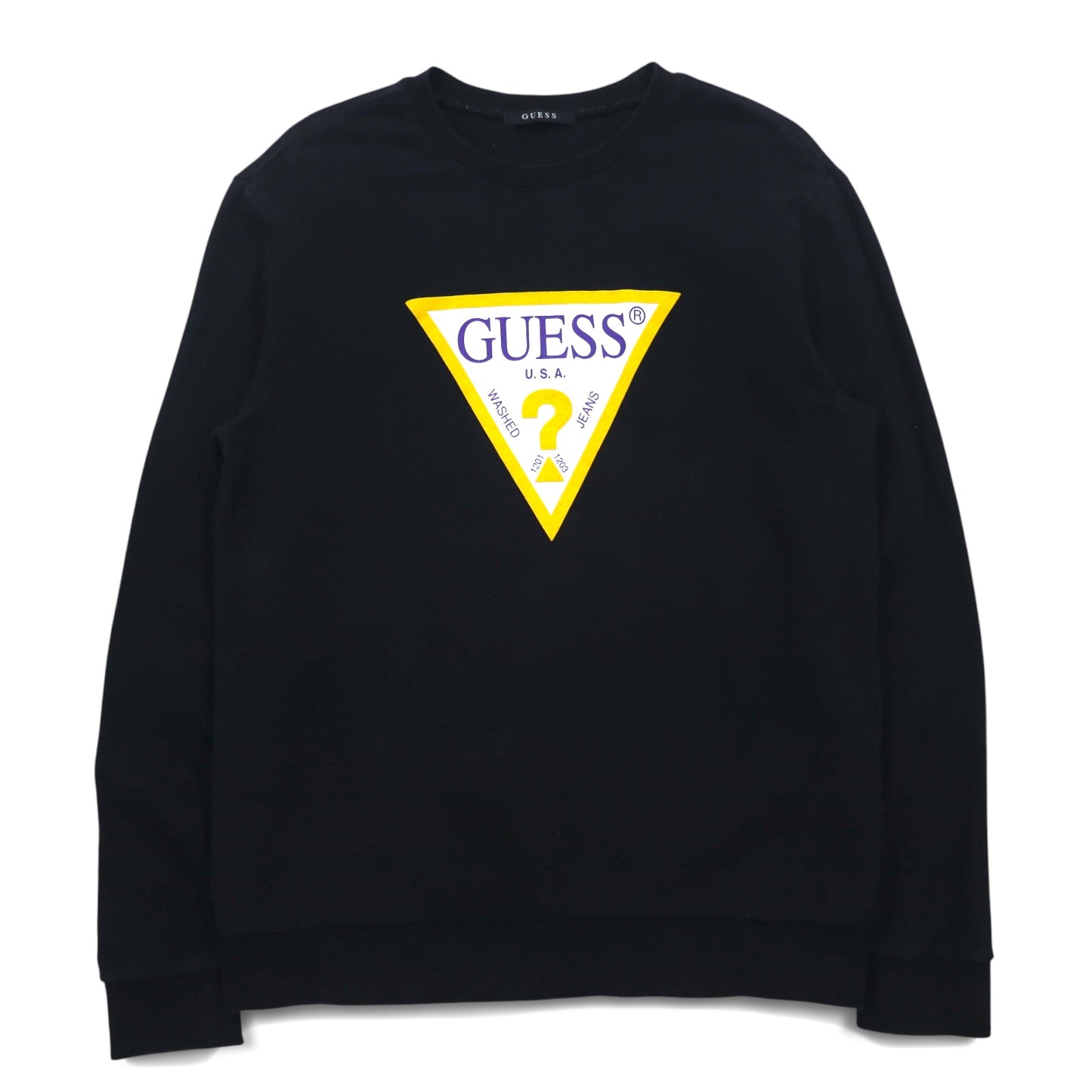 GUESS トライアングルロゴ プリント スウェット L ブラック コットン