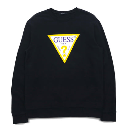 GUESS トライアングルロゴ プリント スウェット L ブラック コットン