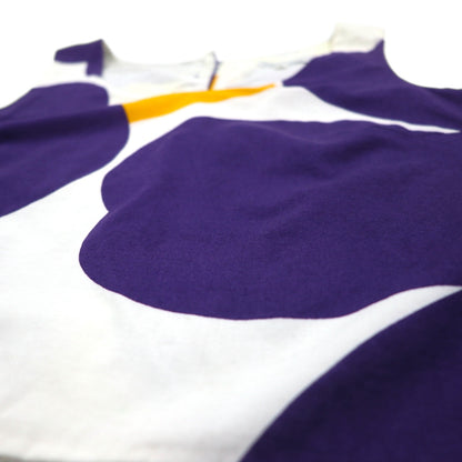 marimekko ノースリーブ クロップド トップス ブラウス S ホワイト パープル 総柄 ウニッコ