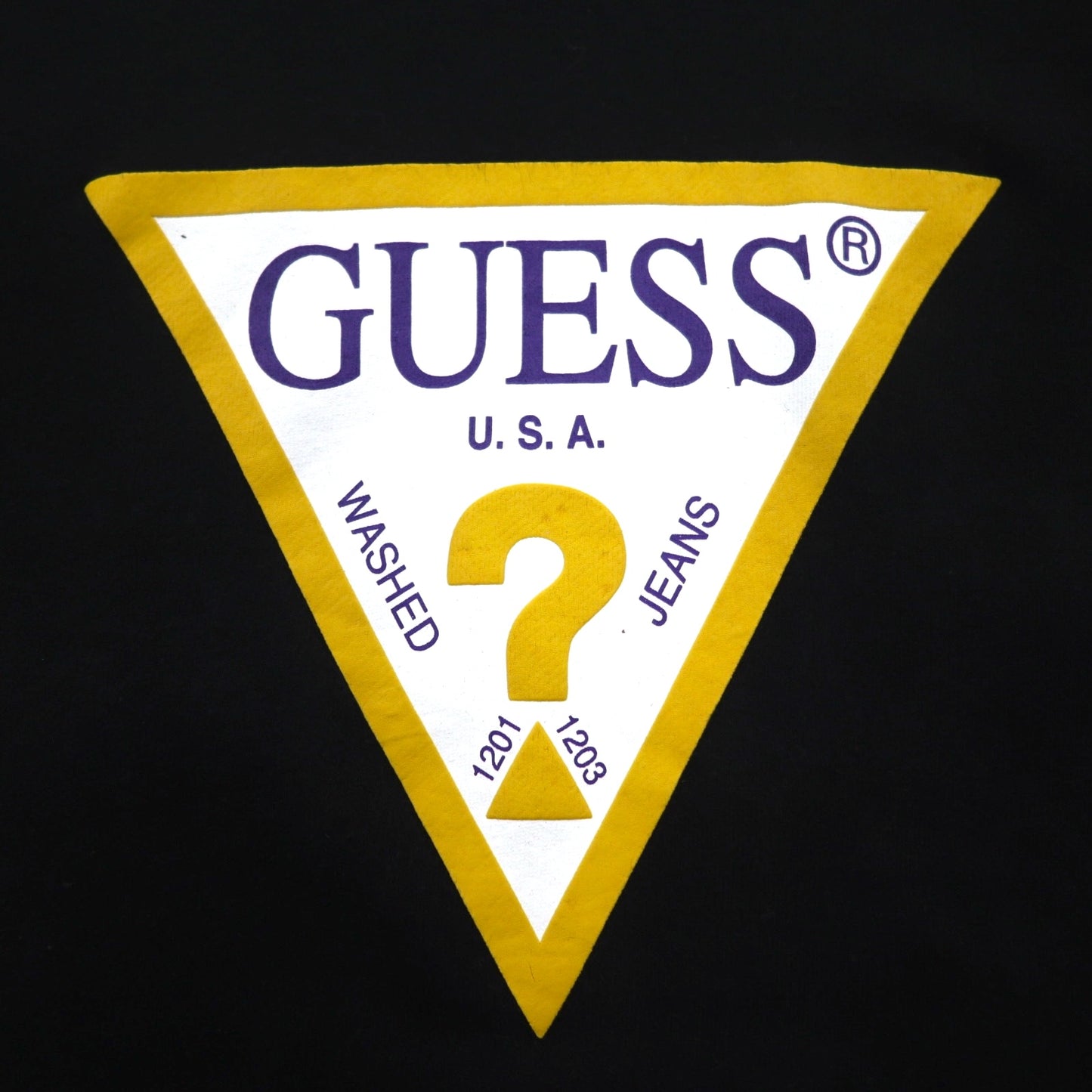 GUESS トライアングルロゴ プリント スウェット L ブラック コットン