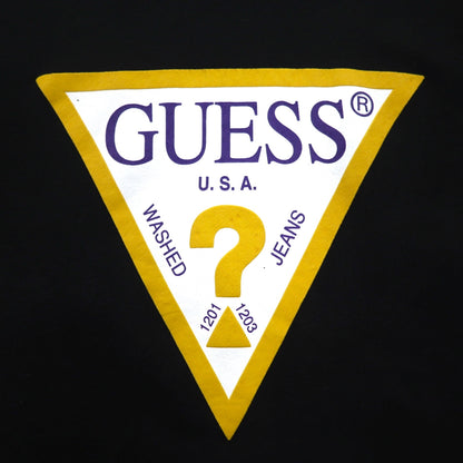 GUESS トライアングルロゴ プリント スウェット L ブラック コットン