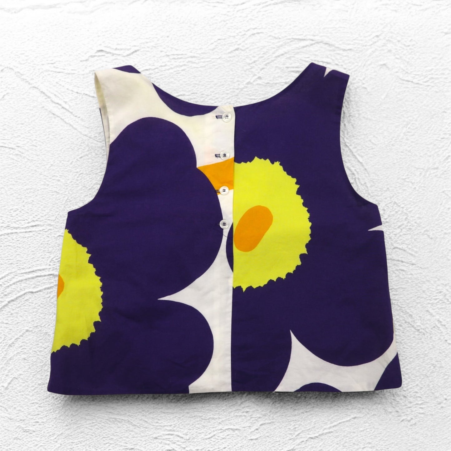 marimekko ノースリーブ クロップド トップス ブラウス S ホワイト パープル 総柄 ウニッコ