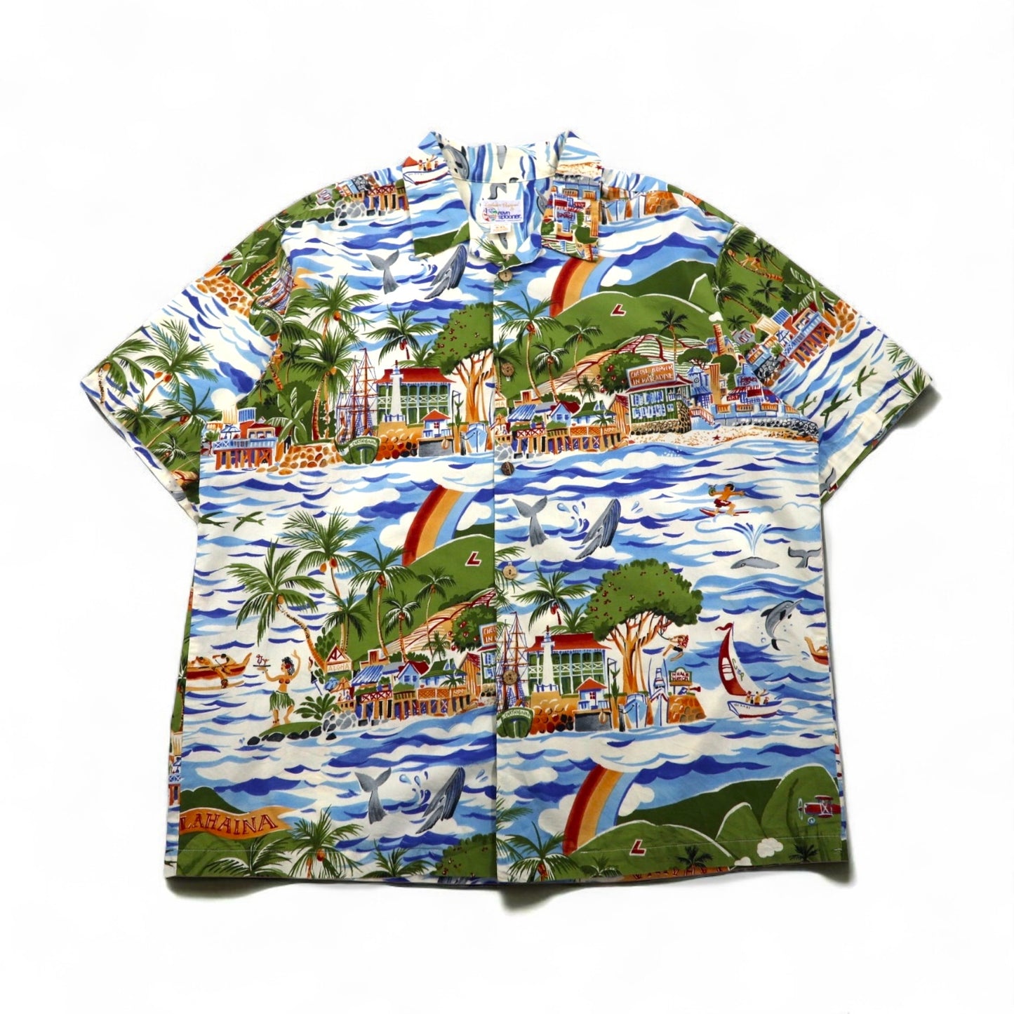 Exclusive Apparel By reyn spooner 90年代 非売品 ハワイ製 ビキニタグ アロハシャツ 2XL ブルー 総柄