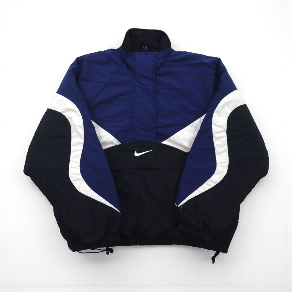 NIKE 90s Silver Tag Half-Zip Anorak Jacket, Nylon Jersey, Size XL, Padded, Kangaroo Pocket, Short Length, Drawcord