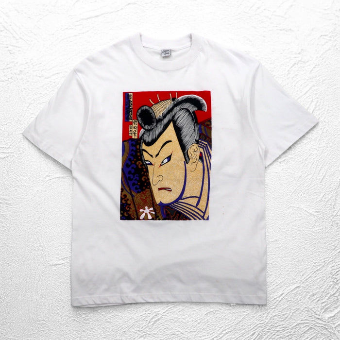 Japan Shine Ukiyo-e Print T-Shirt L White Cotton Japanese Painting Kabuki Onoe Kikugoro