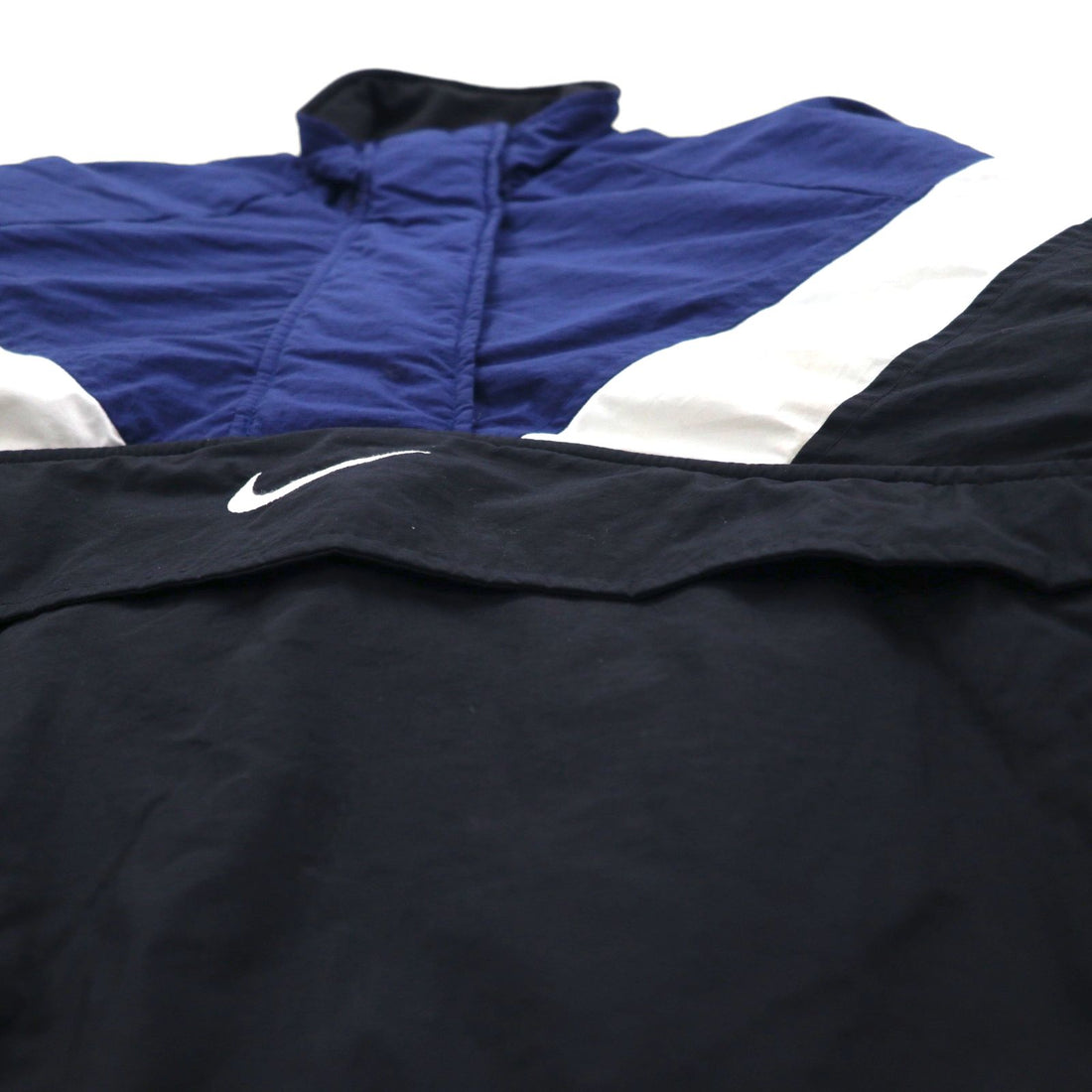 NIKE 90年代 銀タグ ハーフジップ アノラックジャケット ナイロン ジャージ XL 中綿 カンガルーポケット 短丈 ドローコード