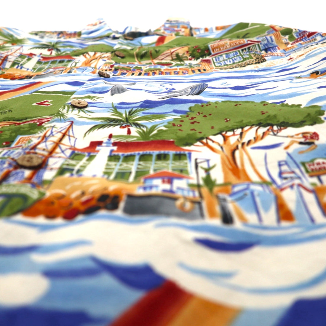 Exclusive Apparel by Reyn Spooner 90s Made in Hawaii Bikini Tag Aloha Shirt, Size XL, Blue, All-Over Print