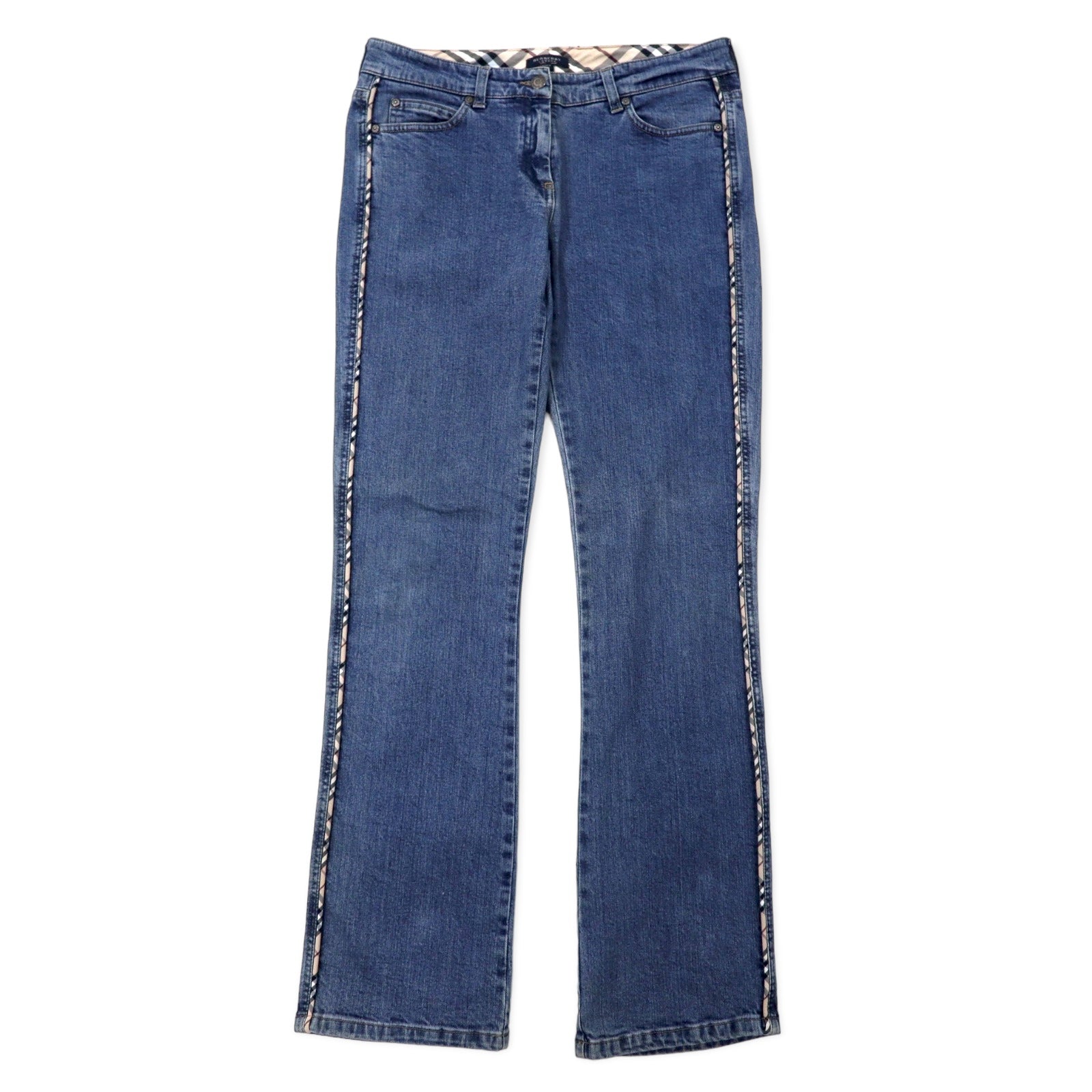 日本然リトテ-古着オンライン-BURBERRY イタリア製 ノバチェック ブーツカット デニムパンツ 10 ブルー コットン ストレッチ-BURBERRY Italy Made Checked Boot Cut Denim Pants 10 Blue Cotton Stretch