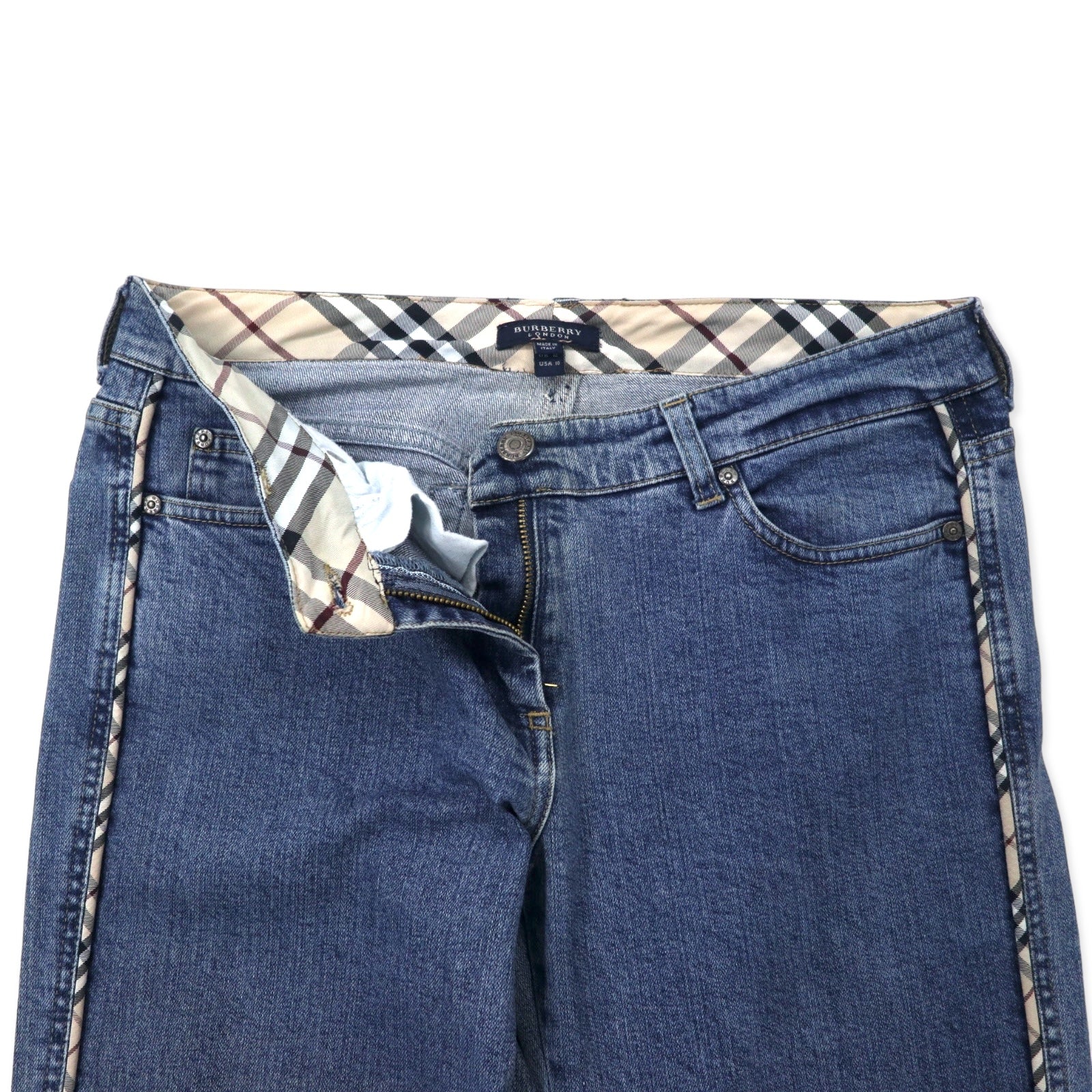 BURBERRY イタリア製 ノバチェック ブーツカット デニムパンツ 10 ブルー コットン ストレッチ