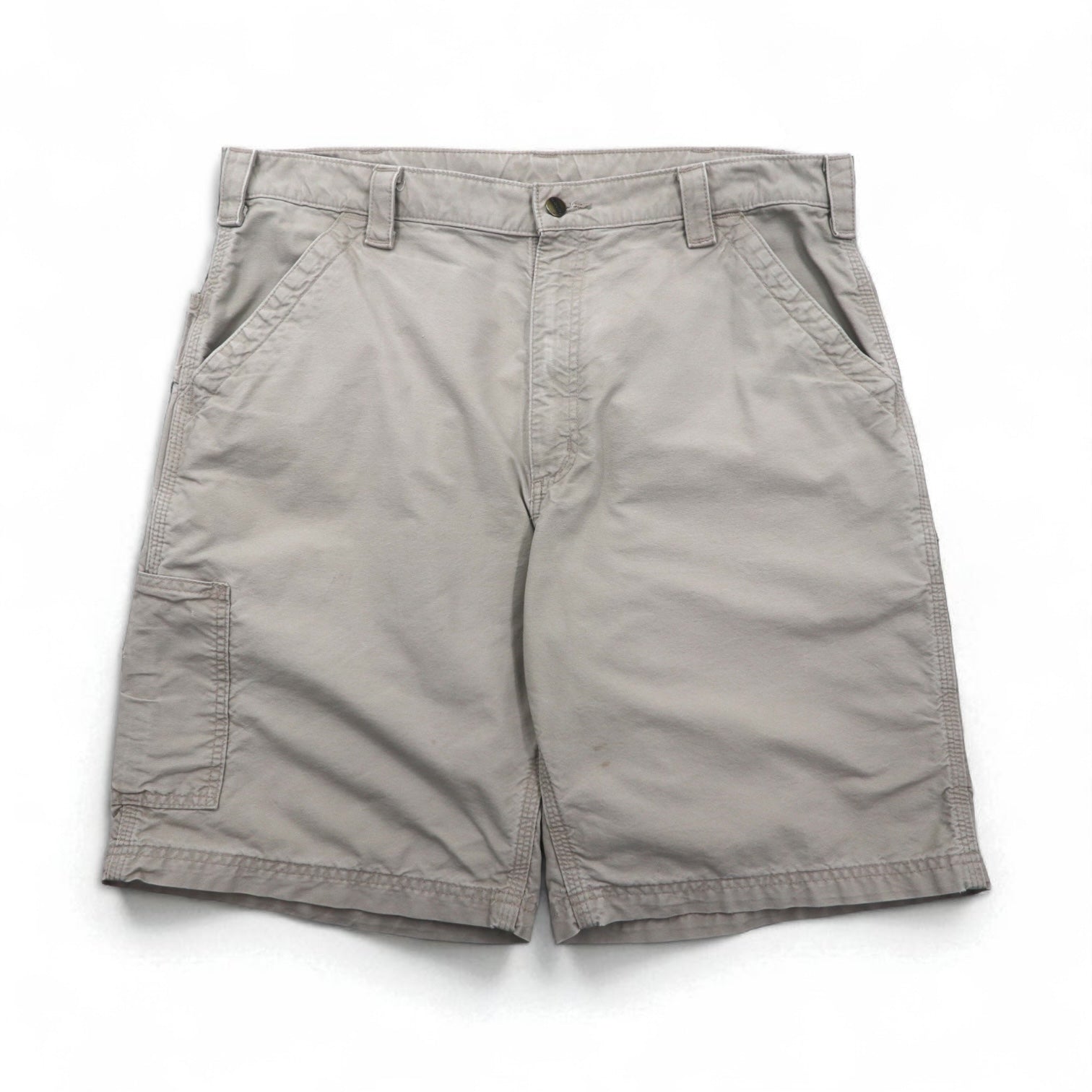 Carhartt Canvas Utility Work Shorts, duck-dyed, beige, size XL, B147, made in Mexico.