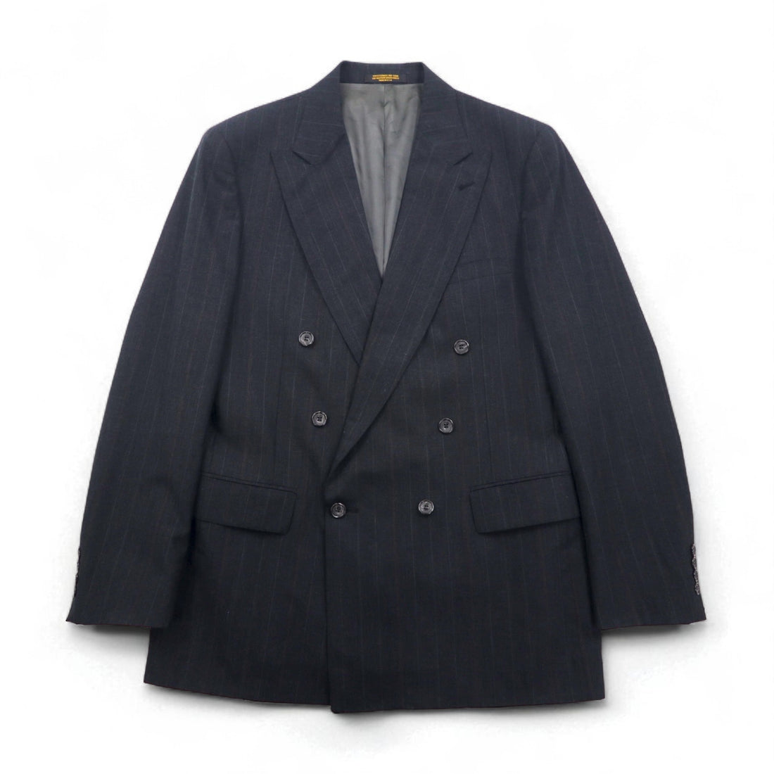 Vintage 80s USA Made Pinstripe Double Breasted Blazer Jacket by EVAN PICONE. Size L. Made in the USA. Features an ACTWU tag. Tailored for Foleys.