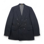Vintage 80s USA Made Pinstripe Double Breasted Blazer Jacket by EVAN PICONE. Size L. Made in the USA. Features an ACTWU tag. Tailored for Foleys.