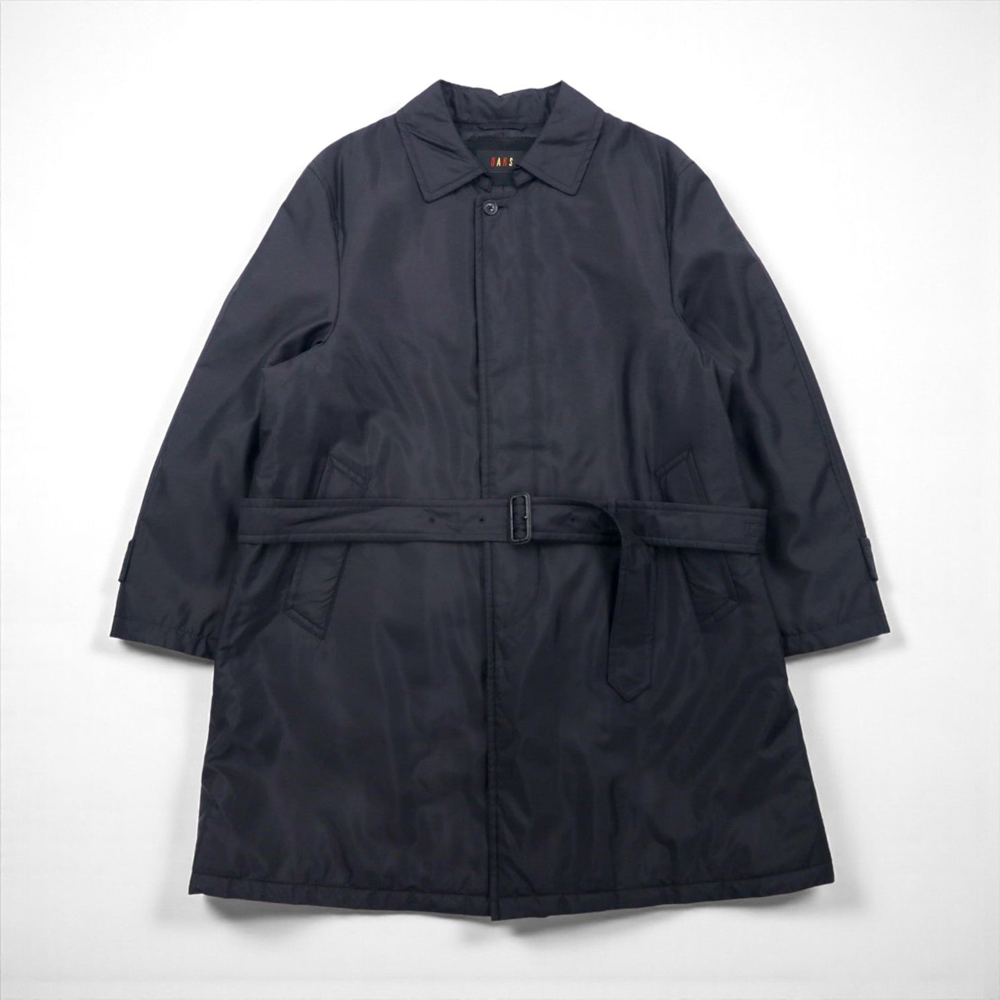DAKS Padded Trench Coat, Size L, Black, Insulated, Belted, Made in Japan