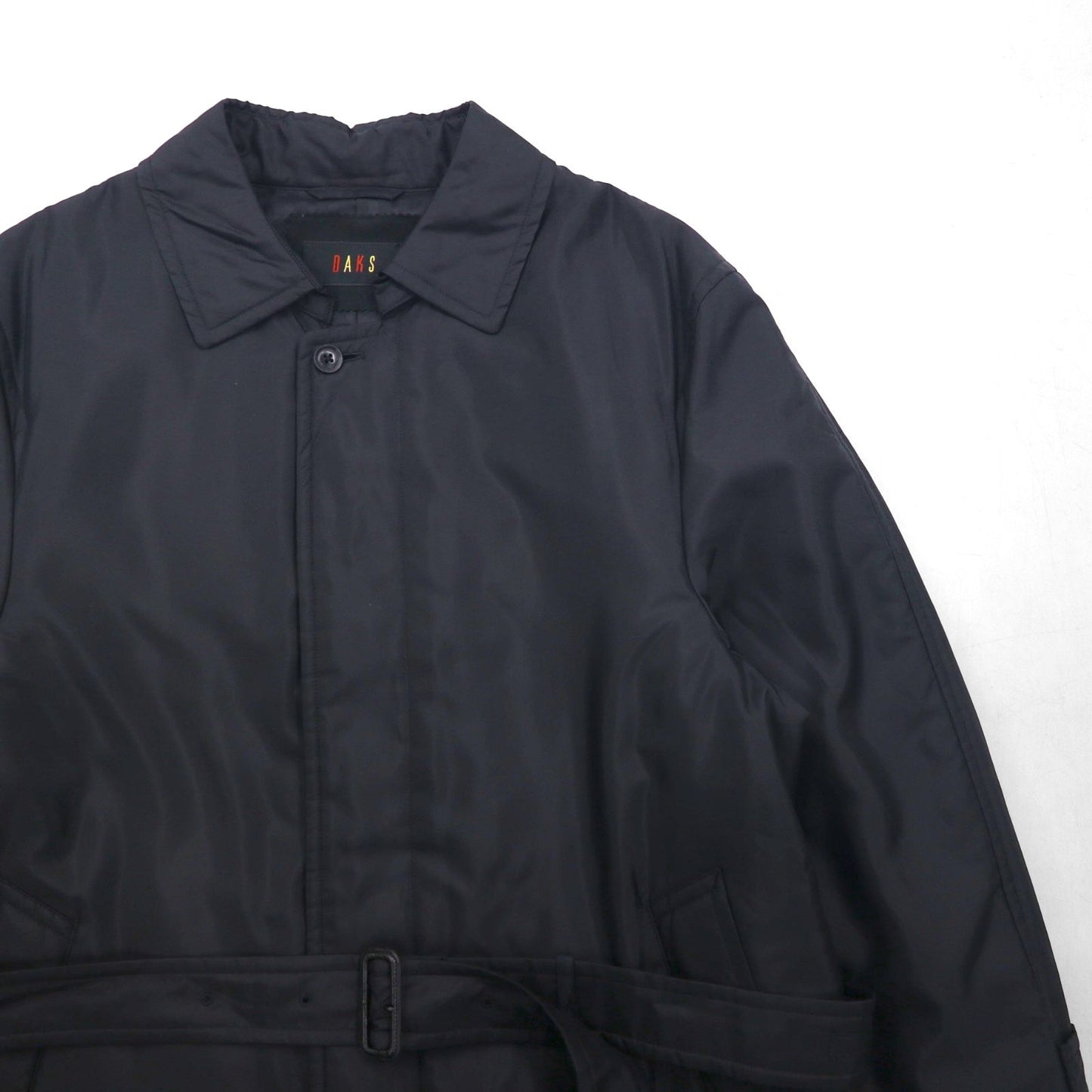 DAKS Padded Trench Coat, Size L, Black, Insulated, Belted, Made in Japan
