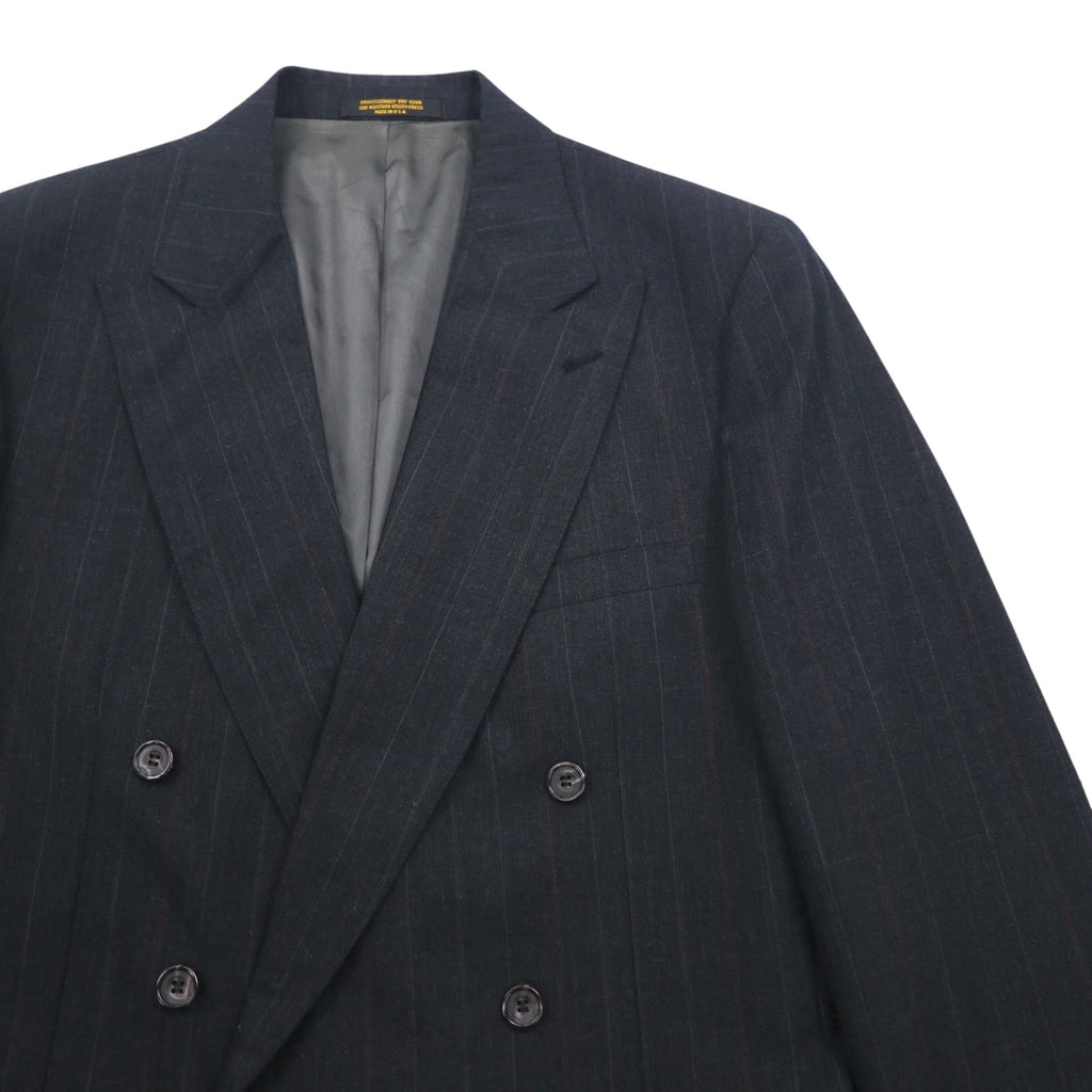 Vintage 80s USA Made Pinstripe Double Breasted Blazer Jacket by EVAN PICONE. Size L. Made in the USA. Features an ACTWU tag. Tailored for Foleys.