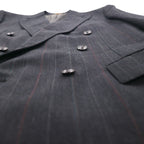Vintage 80s USA Made Pinstripe Double Breasted Blazer Jacket by EVAN PICONE. Size L. Made in the USA. Features an ACTWU tag. Tailored for Foleys.