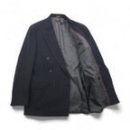 Vintage 80s USA Made Pinstripe Double Breasted Blazer Jacket by EVAN PICONE. Size L. Made in the USA. Features an ACTWU tag. Tailored for Foleys.