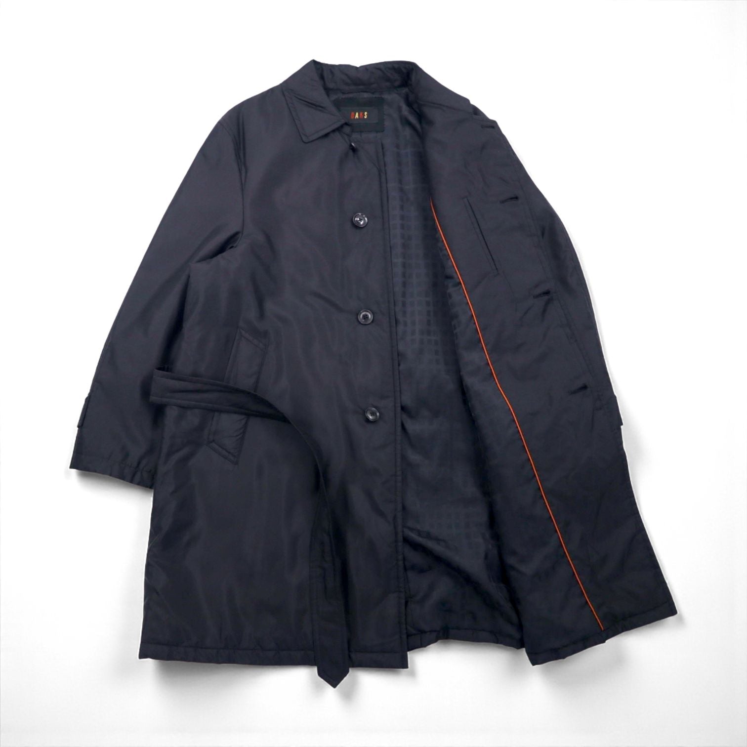DAKS Padded Trench Coat, Size L, Black, Insulated, Belted, Made in Japan