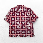 Navy Flag open collar aloha shirt, M, burgundy, rayon, all-over pattern, hibiscus