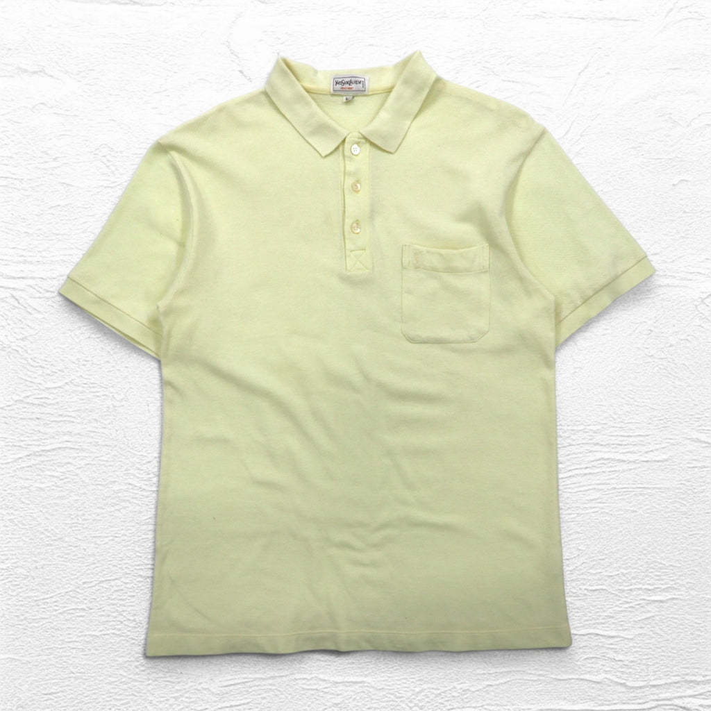YVES SAINT LAURENT 90年代 ポロシャツ L イエロー コットン 鹿の子 YSL 胸ポケット ワンポイントロゴ刺繍