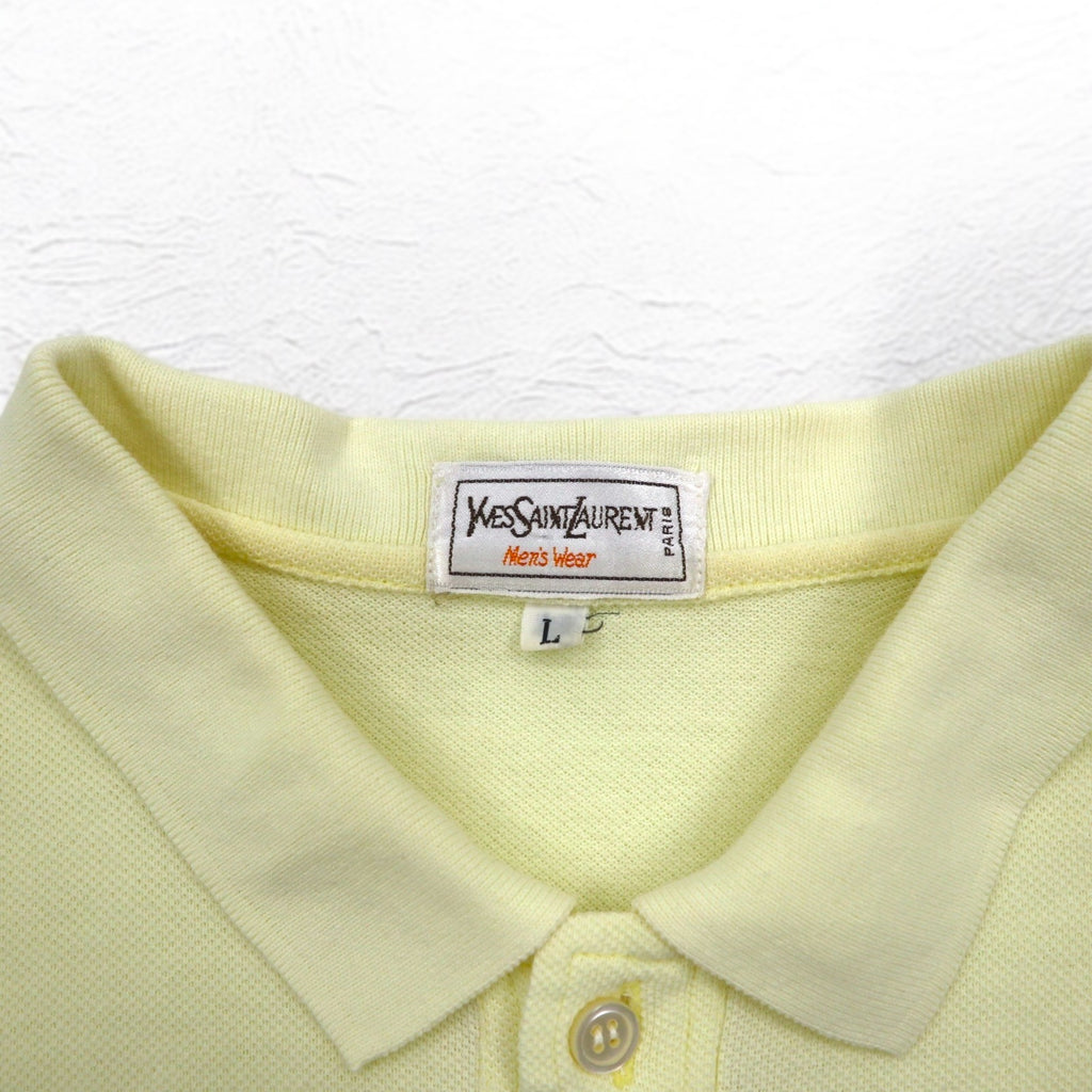 YVES SAINT LAURENT 90年代 ポロシャツ L イエロー コットン 鹿の子 YSL 胸ポケット ワンポイントロゴ刺繍