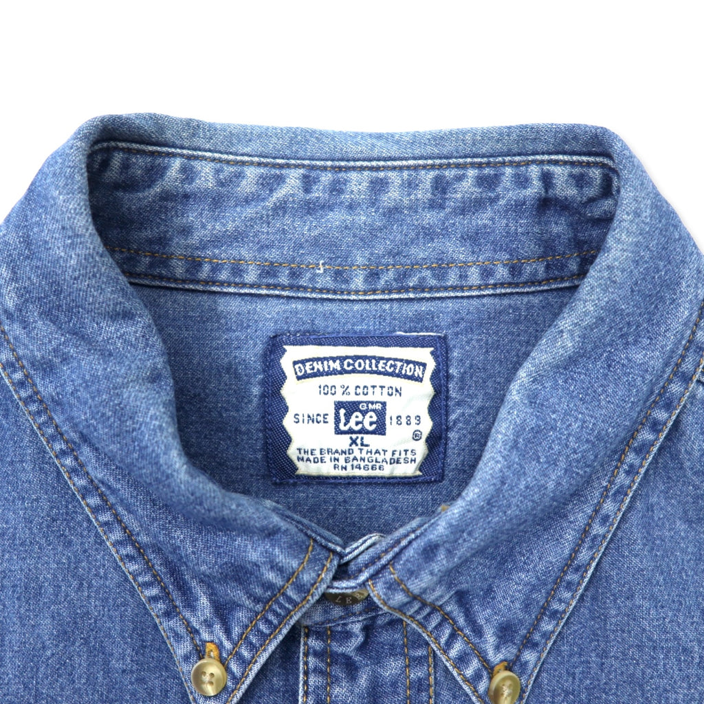 Lee 90s Denim Button Down Shirt XL Blue Cotton DENIM COLLECTION One Point Embroidery US Company Big Size