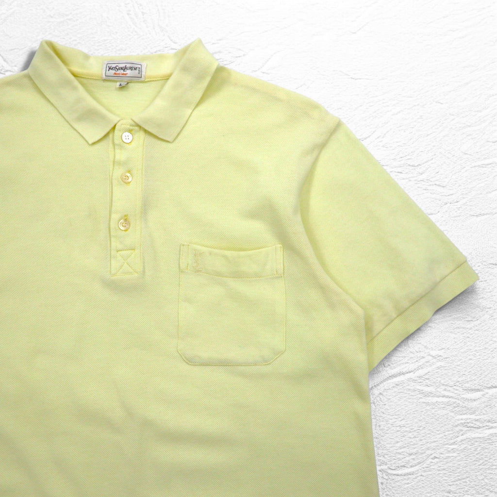 YVES SAINT LAURENT 90年代 ポロシャツ L イエロー コットン 鹿の子 YSL 胸ポケット ワンポイントロゴ刺繍