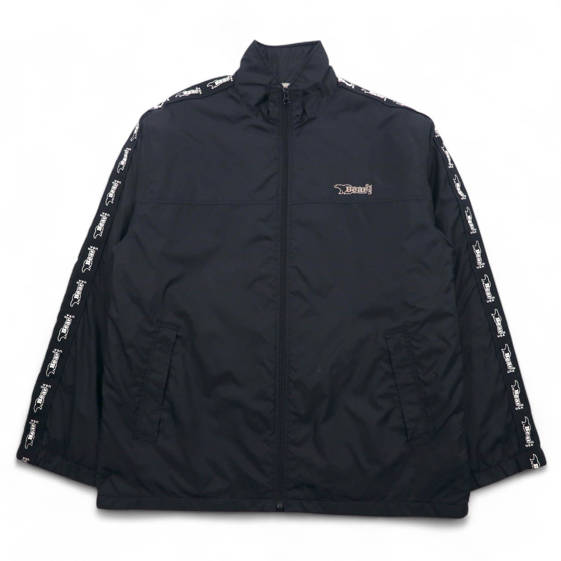 Bear USA 90s Stand Collar Nylon Jacket Jersey XL Black Logo Tape Sideline