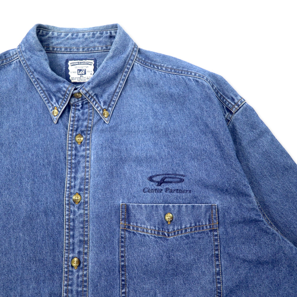 Lee 90s Denim Button Down Shirt XL Blue Cotton DENIM COLLECTION One Point Embroidery US Company Big Size
