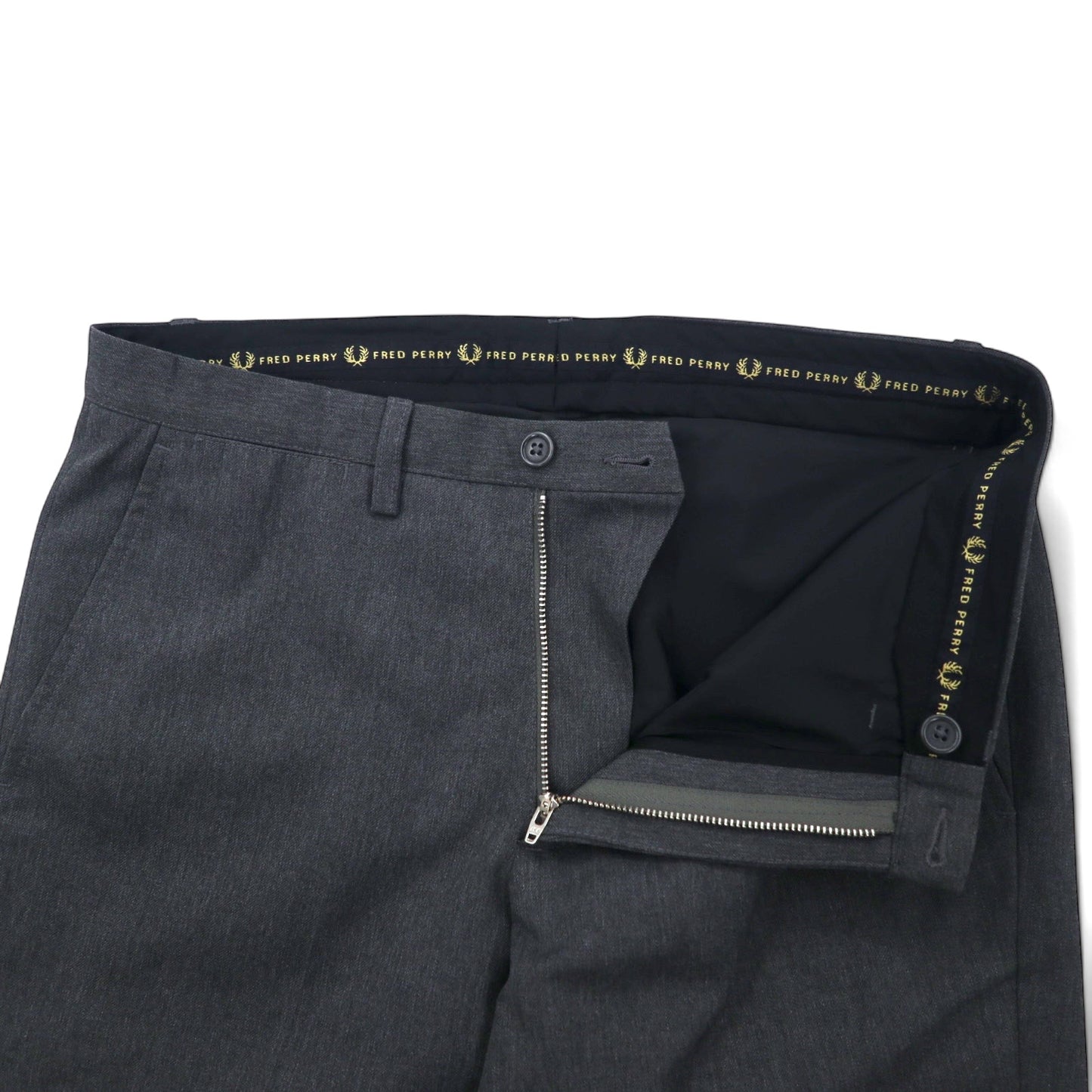 FRED PERRY センタープレス テーパード スラックスパンツ 30 グレー コットン PEG LEG TROUSER T3815 ポルトガル製