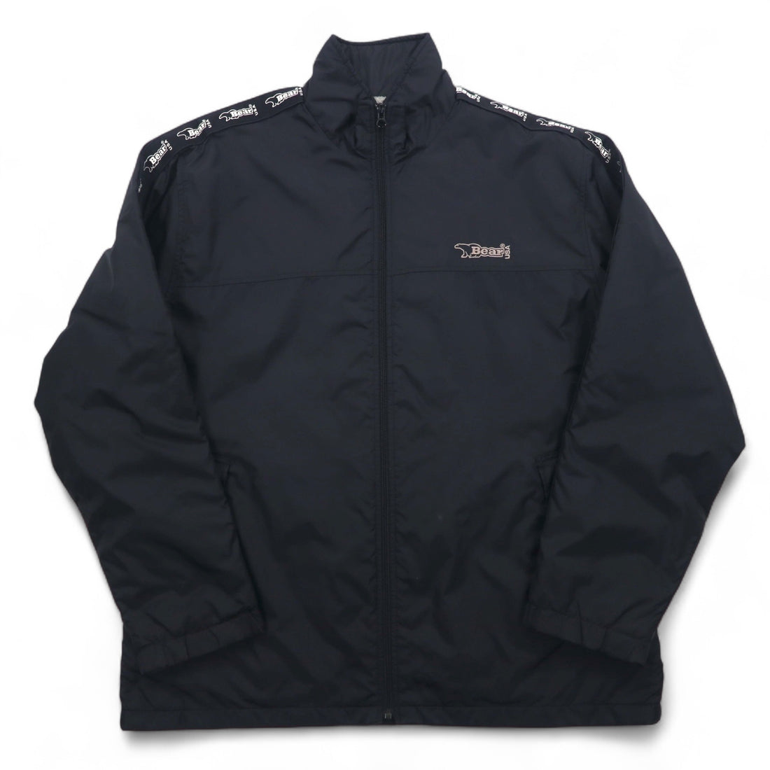 Bear USA 90s Stand Collar Nylon Jacket Jersey XL Black Logo Tape Sideline