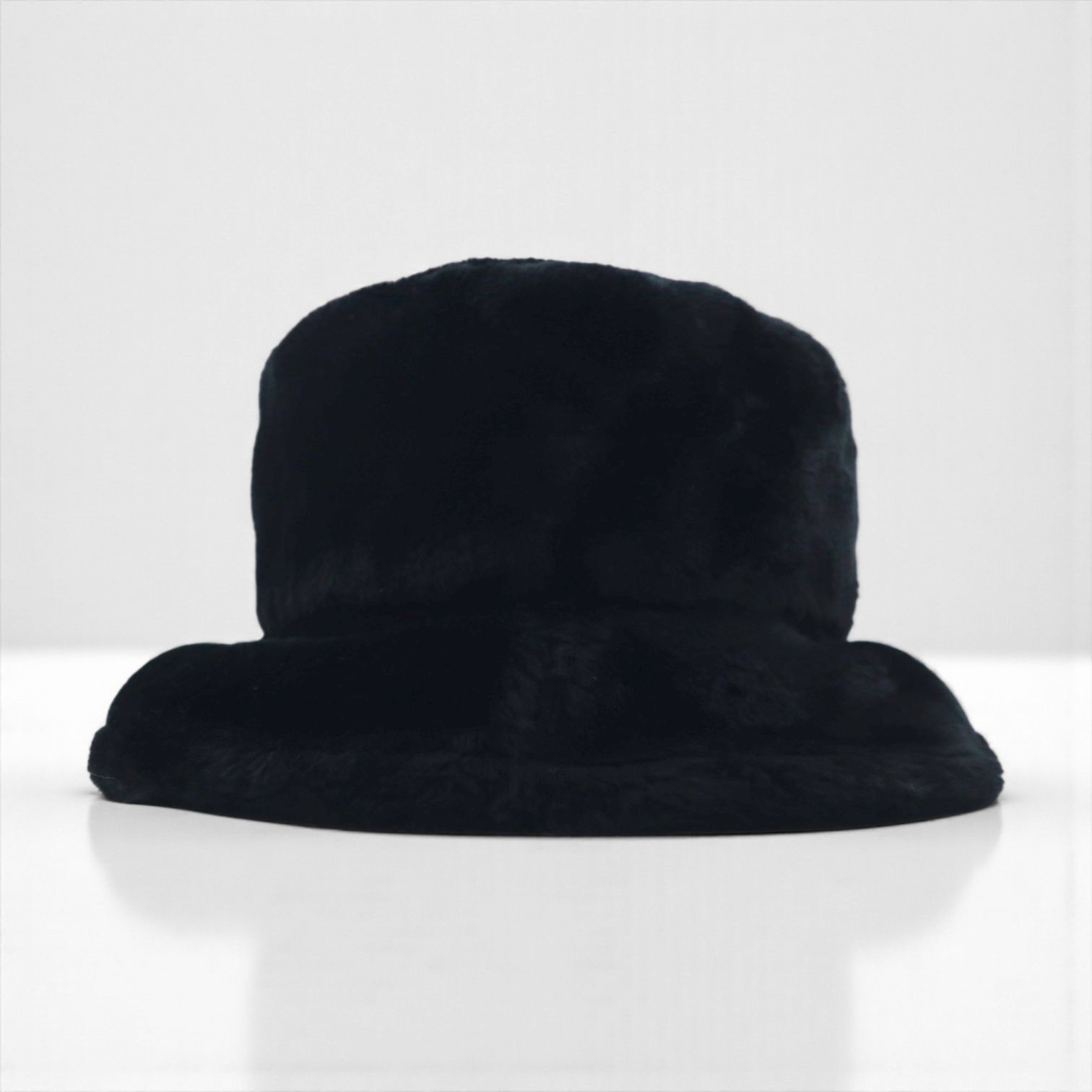 90s Vintage Faux Fur Bucket Hat, Black, Eco-Fur