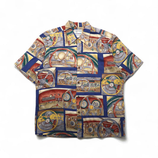 Rayn SPOONER 80年代 ハワイ製 ダイヤモンドヘッドタグ AMERICAN CLASSICS アロハシャツ L ネイビー EGYPTIAN COTTON