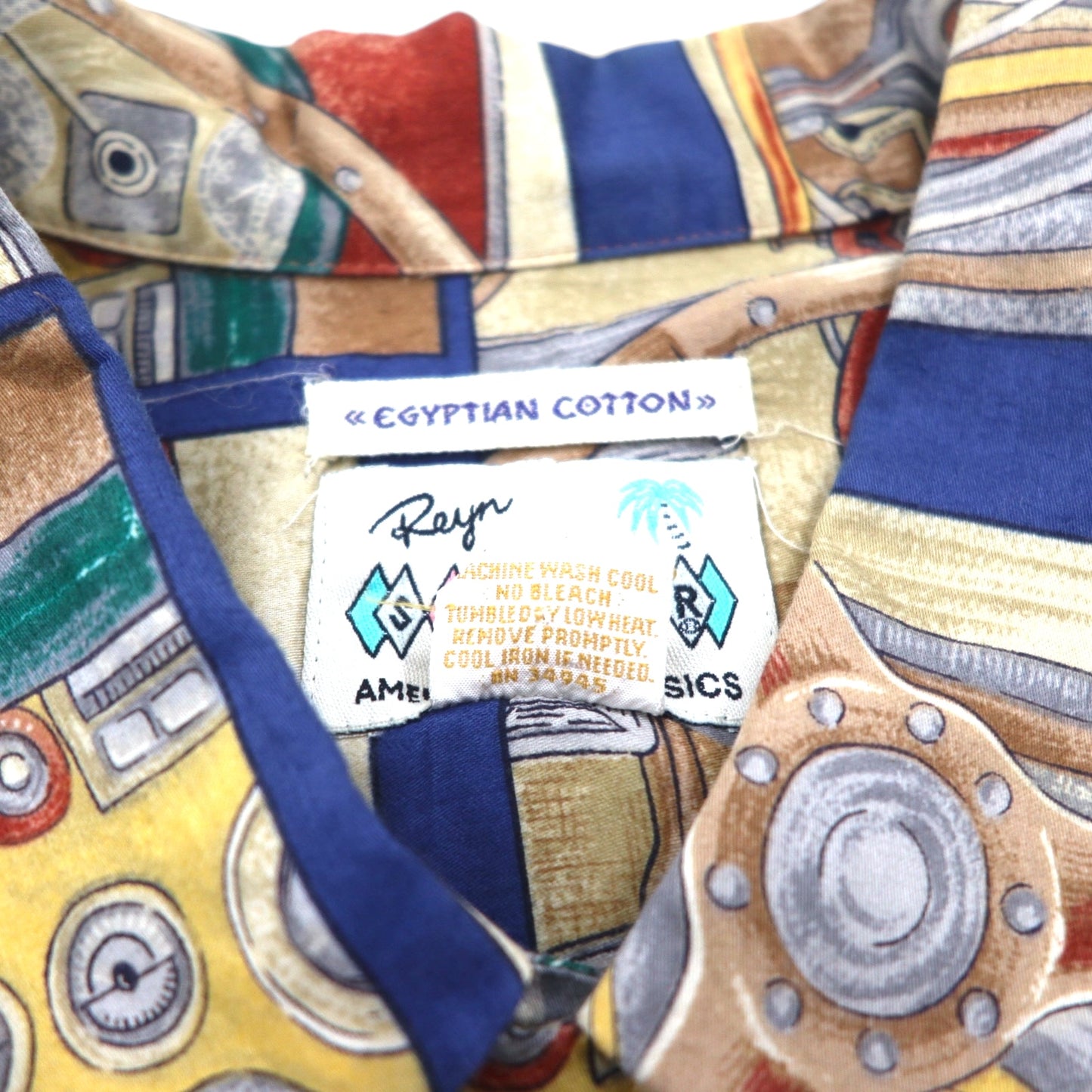 Rayn SPOONER 80年代 ハワイ製 ダイヤモンドヘッドタグ AMERICAN CLASSICS アロハシャツ L ネイビー EGYPTIAN COTTON