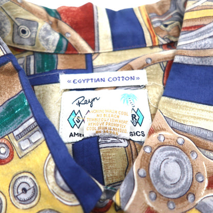 Rayn SPOONER 80年代 ハワイ製 ダイヤモンドヘッドタグ AMERICAN CLASSICS アロハシャツ L ネイビー EGYPTIAN COTTON