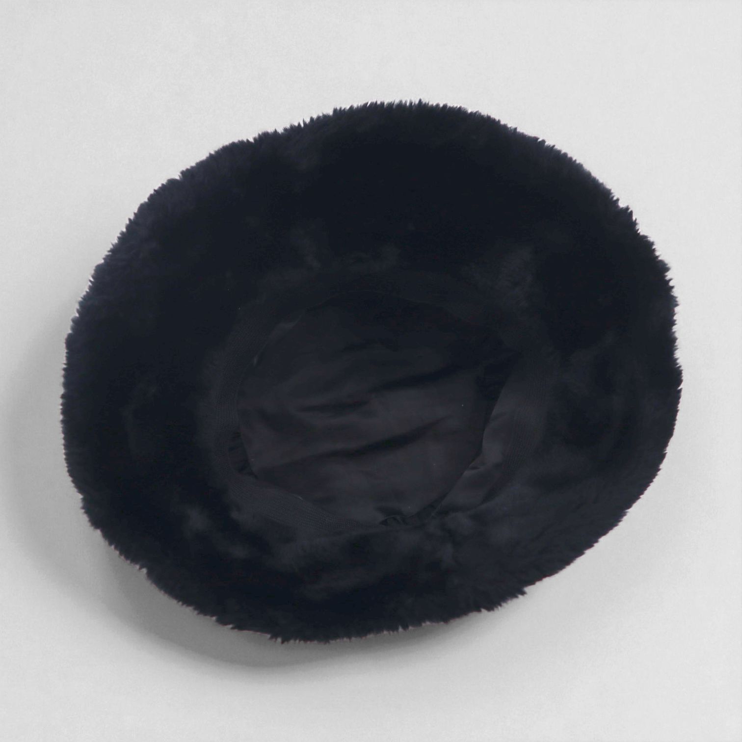 90s Vintage Faux Fur Bucket Hat, Black, Eco-Fur