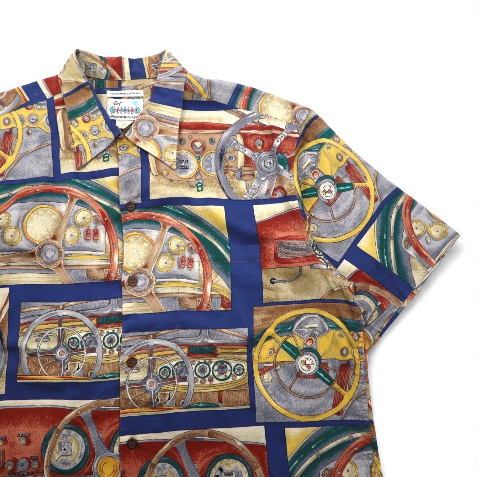 Rayn SPOONER 1980s Hawaiian-Made Diamond Head Tag American Classics Aloha Shirt, Size L, Navy, Egyptian Cotton