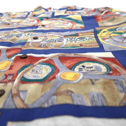 Rayn SPOONER 80年代 ハワイ製 ダイヤモンドヘッドタグ AMERICAN CLASSICS アロハシャツ L ネイビー EGYPTIAN COTTON