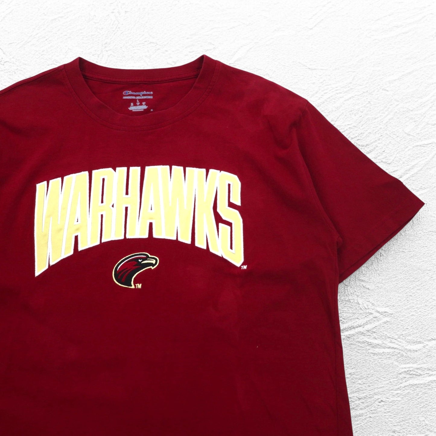 Champion カレッジ刺繍 Tシャツ XL ボルドー コットン WARHAWKS アーチロゴ