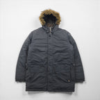 STUSSY 90s Navy Tag N-3B Flight Jacket, Size M, Drawcord, Padded, Removable Fur