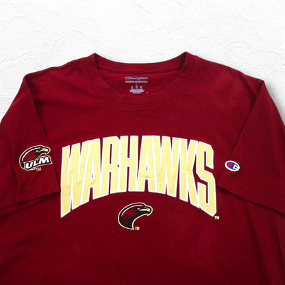 Champion カレッジ刺繍 Tシャツ XL ボルドー コットン WARHAWKS アーチロゴ