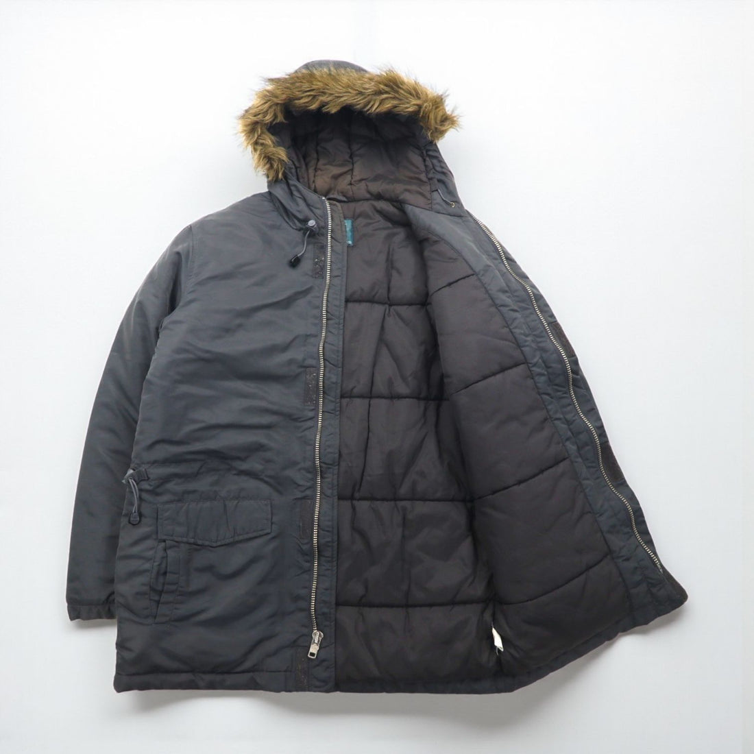 STUSSY 90s Navy Tag N-3B Flight Jacket, Size M, Drawcord, Padded, Removable Fur