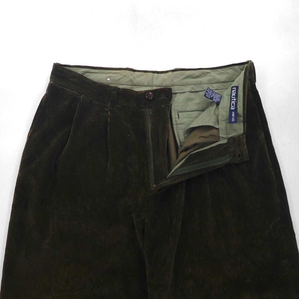 NAUTICA 90s 2-pleat Wide Corduroy Chino Work Pants, Size L, Brown, Wide Waist