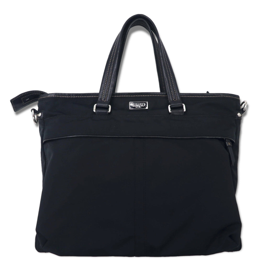 COACH 2WAY Business Bag Tote Bag Black Nylon Leather 70211