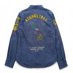 TMT Souvenir Embroidered Chambray Shirt M Indigo Blue BIG HOLIDAY Made in Japan