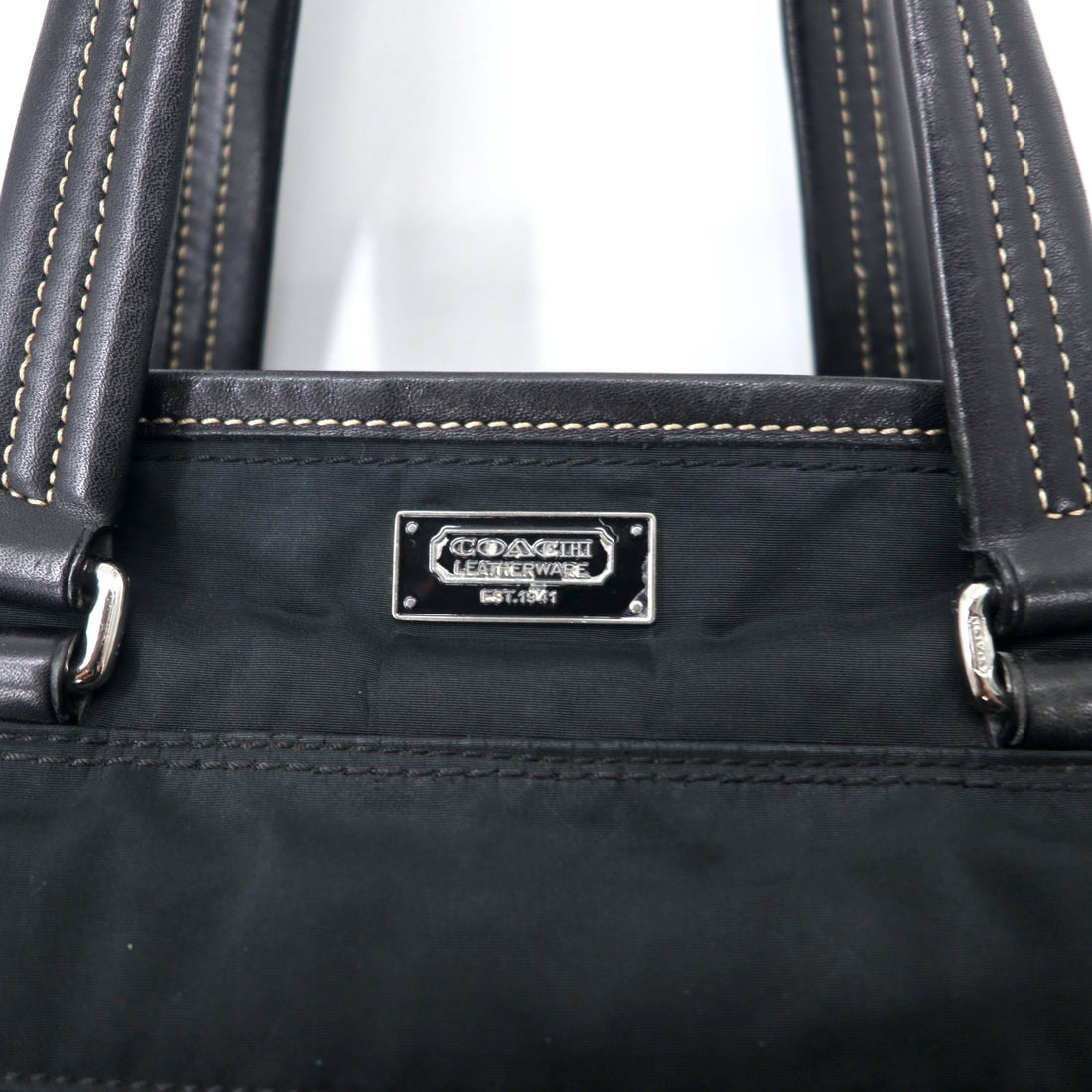 COACH 2WAY Business Bag Tote Bag Black Nylon Leather 70211