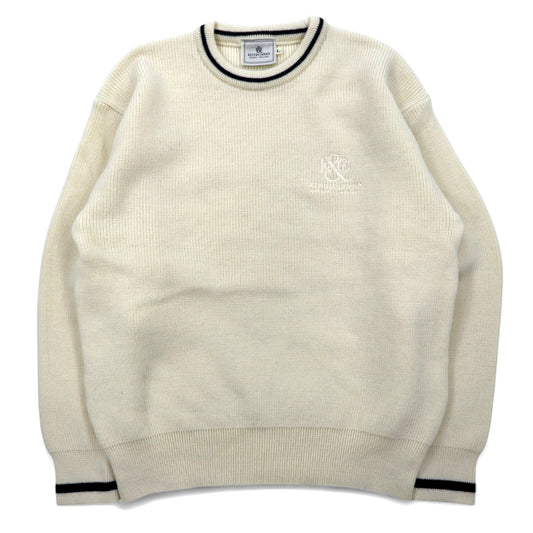 日本然リトテ-古着オンライン-KENT & CURWEN ケーブル ニット セーター L ホワイト ウール ロゴ 刺繍 日本製-KENT & CURWEN Cable Knit Sweater L White Wool Logo Embroidery Japan Made